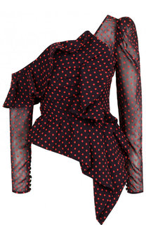 Блуза с открытым плечом и оборками в горох self-portrait