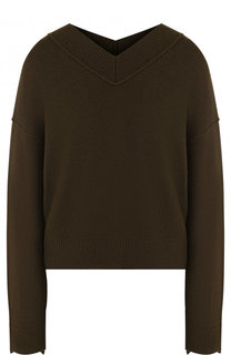 Кашемировый пуловер со спущенным рукавом и V-образным вырезом Helmut Lang