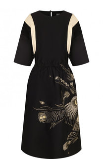 Приталенное хлопковое платье-миди с принтом Dries Van Noten