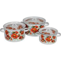 Набор кастрюль 3 предмета СтальЭмаль Маки мечта (1с33/1 белый)