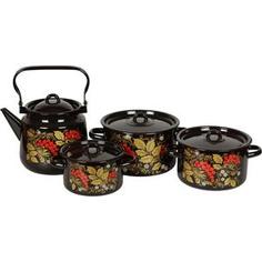 Наборы посуды 4 предмета СтальЭмаль Рябина (1с142/1) черный