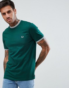 Зеленая футболка с контрастной отделкой Fred Perry - Зеленый