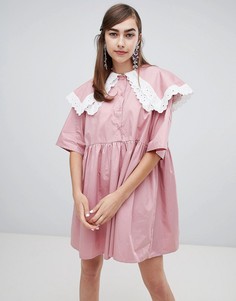 Свободное двухслойное платье с контрастным кружевом Sister Jane - Розовый