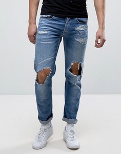 Прямые светлые джинсы с рваной отделкой Replay - Синий
