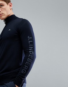 Темно-синий джемпер из мериносовой шерсти с логотипом и короткой молнией J.Lindeberg Golf Kian - Темно-синий