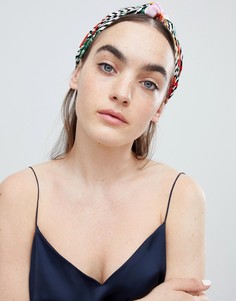 Полосатая повязка-тюрбан с узлом и цветочным принтом ASOS DESIGN - Мульти