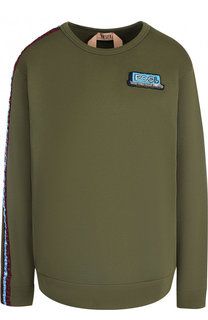 Хлопковый пуловер с круглым вырезом и декоративной отделкой No. 21