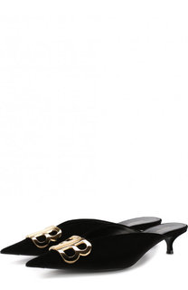 Бархатные мюли BB на каблуке kitten heel Balenciaga