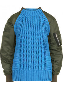 Шерстяной пуловер с контрастными рукавами и воротником-стойкой Sacai