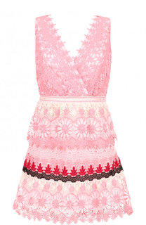 Приталенное мини-платье с V-образным вырезом и контрастной отделкой self-portrait