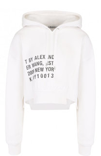 Хлопковый пуловер с капюшоном и логотипом бренда T by Alexander Wang