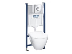 Набор 5-в-1 GROHE Solido: подвесной унитаз с сиденьем и крышкой + система инсталляции с панелью смыва Nova Cosmopolitan (38950000)