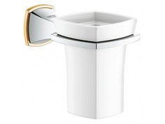 Стакан для зубных щеток Керамический, с держателем GROHE Grandera, хром/золото (40626IG0)