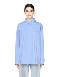 Голубая хлопковая блузка с нашивкой Vetements