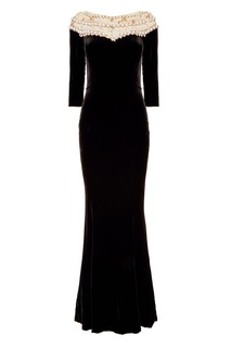 Черное платье с объемной отделкой Marchesa