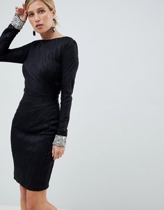 Фактурное платье миди с отделкой на манжетах Jovani - Черный