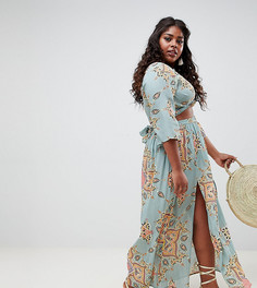 Юбка макси с принтом пейсли и разрезом спереди ASOS DESIGN curve - Мульти