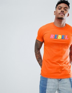 Оранжевая футболка с принтом Rebel boohooMAN - Оранжевый