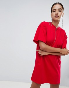 Платье-футболка с молнией спереди Missguided - Красный