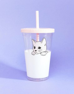 Прозрачный стакан с соломинкой и принтом кошки Monki - Очистить