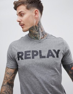 Серая футболка с логотипом Replay - Темно-синий