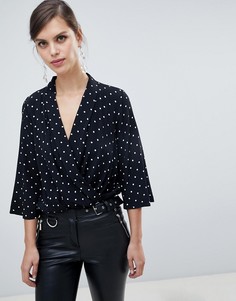 Боди в горошек с запахом River Island - Черный