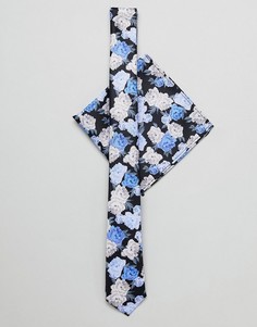 Узкий галстук с цветочным принтом и платок-паше ASOS DESIGN - Мульти