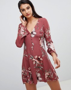 Платье с цветочным принтом и рукавами клеш Lunik - Красный
