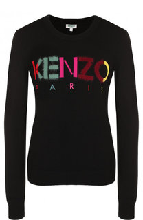 Шерстяной пуловер с круглым вырезом и логотипом бренда Kenzo
