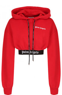 Укороченный хлопковый пуловер с капюшоном Palm Angels
