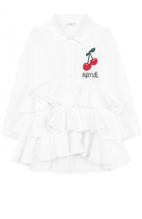 Хлопковая блуза свободного кроя с оборками Fendi