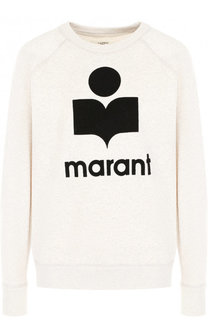 Хлопковый пуловер с круглым вырезом и логотипом бренда Isabel Marant Etoile