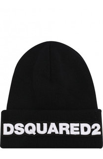 Шерстяная вязаная шапка с логотипом бренда Dsquared2