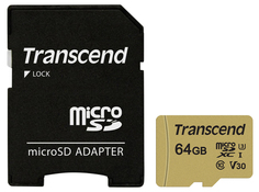 Карта памяти 64Gb - Transcend 500S MicroSDXC Class10 UHS-I U3 TS64GUSD500S