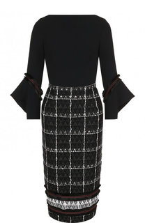 Приталенное платье-миди из смеси хлопка и шерсти Roland Mouret