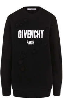 Хлопковый свитшот с потертостями и логотипом бренда Givenchy