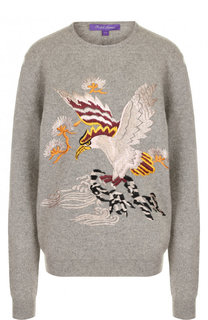 Кашемировый пуловер с круглым вырезом и декоративной вышивкой Ralph Lauren