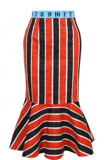 Хлопковая юбка-миди с оборкой и контрастным поясом Stella Jean