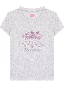 Хлопковая футболка с глиттером и стразами Juicy Couture