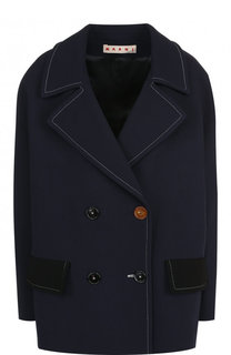 Двубортное шерстяное пальто с контрастной прострочкой Marni