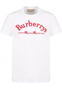 Хлопковая футболка с круглым вырезом и логотипом бренда Burberry