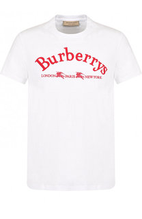 Хлопковая футболка с круглым вырезом и логотипом бренда Burberry