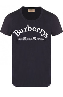 Хлопковая футболка с круглым вырезом и логотипом бренда Burberry