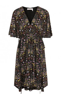 Приталенное мини-платье с V-образным вырезом и принтом Chloé