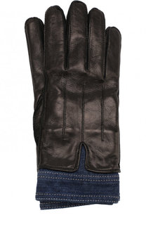 Кожаные перчатки с отделкой из денима Dsquared2