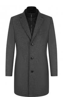Однобортное шерстяное пальто с подстежкой HUGO