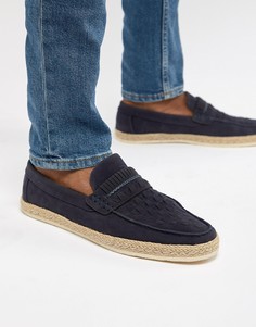 boohooMAN weave loafers in navy - Темно-синий