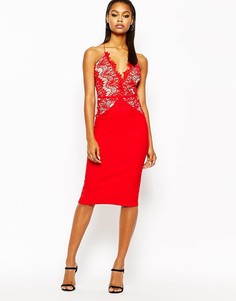 платье-футляр с кружевным лифом и фигурной отделкой Rare London - Красный