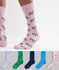 Набор из 5 пар разноцветных носков со звериным принтом River Island - Темно-синий