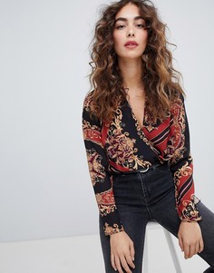 Боди с запахом и платочным принтом New Look - Черный